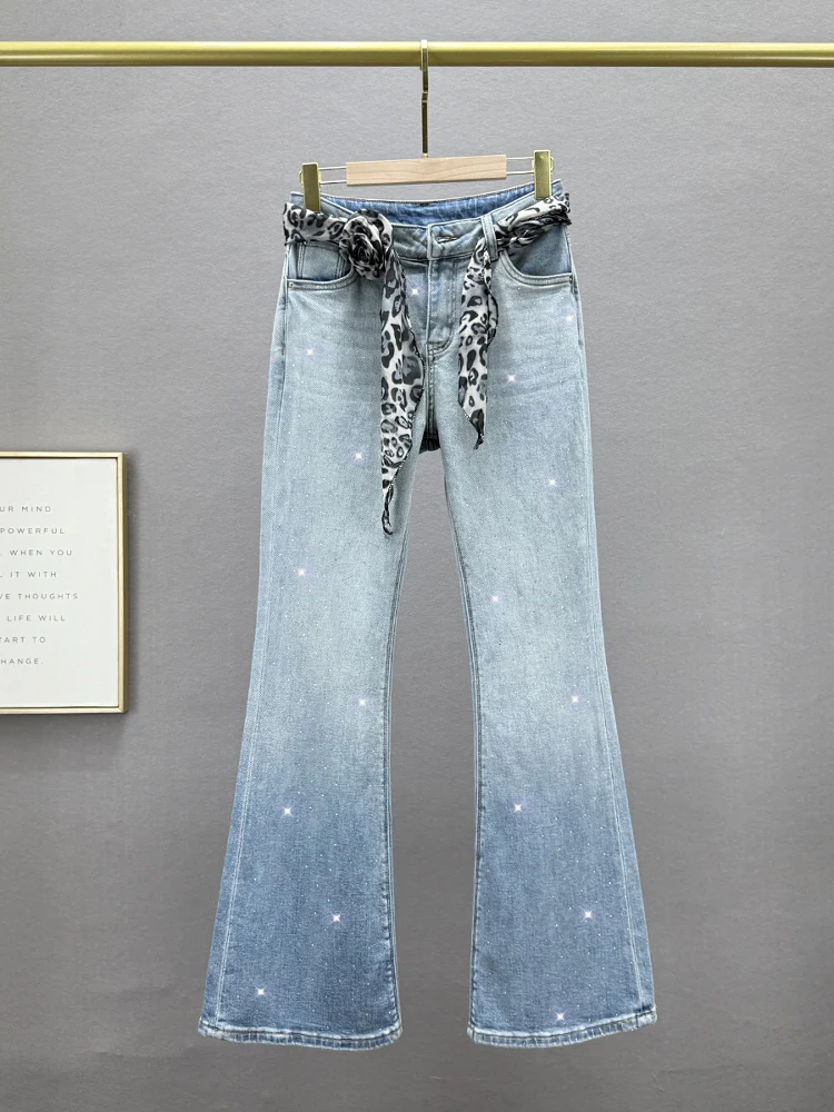 

Женские джинсы с высокой талией, облегающие, слегка расклешенные, весна 2025, модные, эластичные, из хлопкового денима, износостойкие, длинные брюки