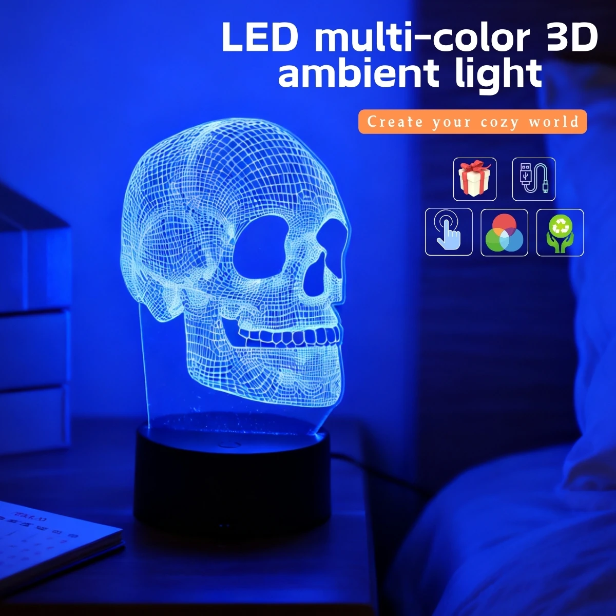 1pc Skeleton Creative USB Night Light, Halloween, Festival Gift Night Light for Friends, Atmosphere Decorative Light.