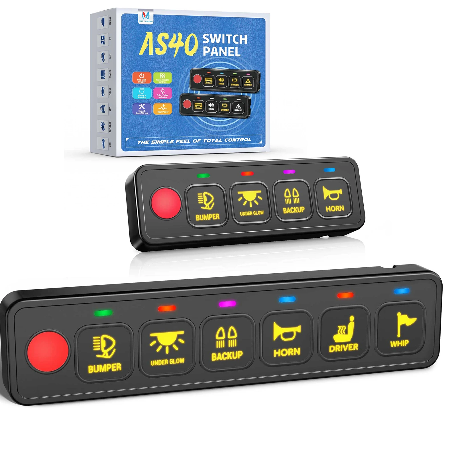 

Универсальная панель переключателей MICTUNING AS40 на 4/6 кнопок, 4 режима: тумблер, мгновенный, стробоскоп, тонкий дизайн, водонепроницаемость IP67