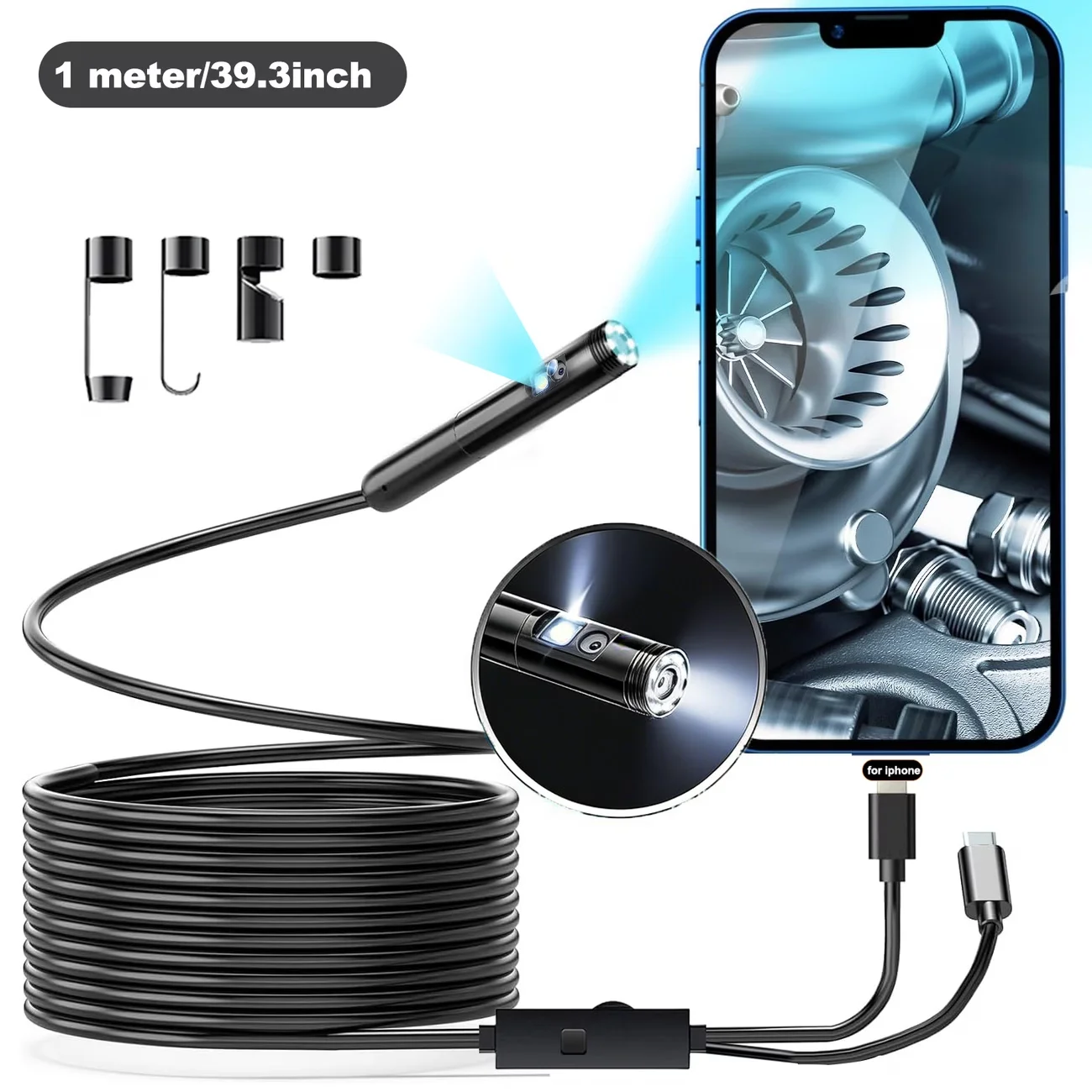 7mm 1080P Endoscope Automotive Boroscope Inspection Device Camera For Apple Iphone IOS Smart Phone Android Type C Cars Mobile