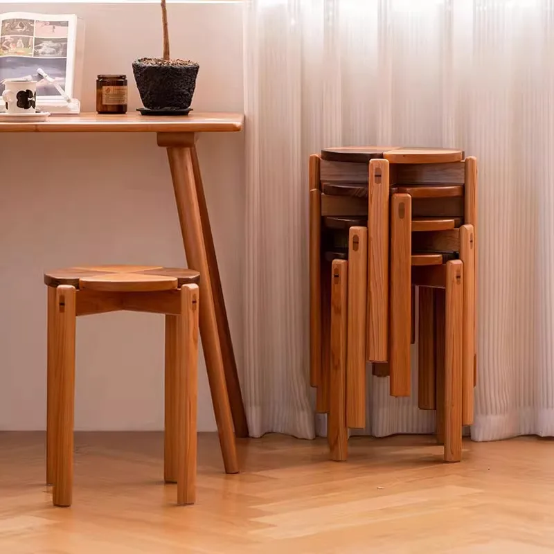household small stool cherry wood solid wood living room low stool can be stacked round bench