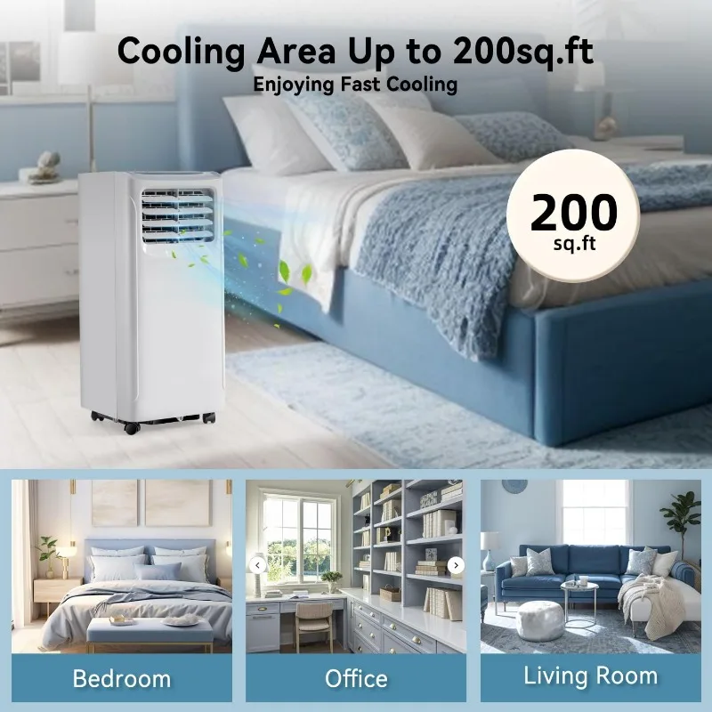 Draagbare airconditioner-ontvochtiger met afstandsbediening, 4-in-1 draagbare AC-unit met afstandsbediening, digitaal display,