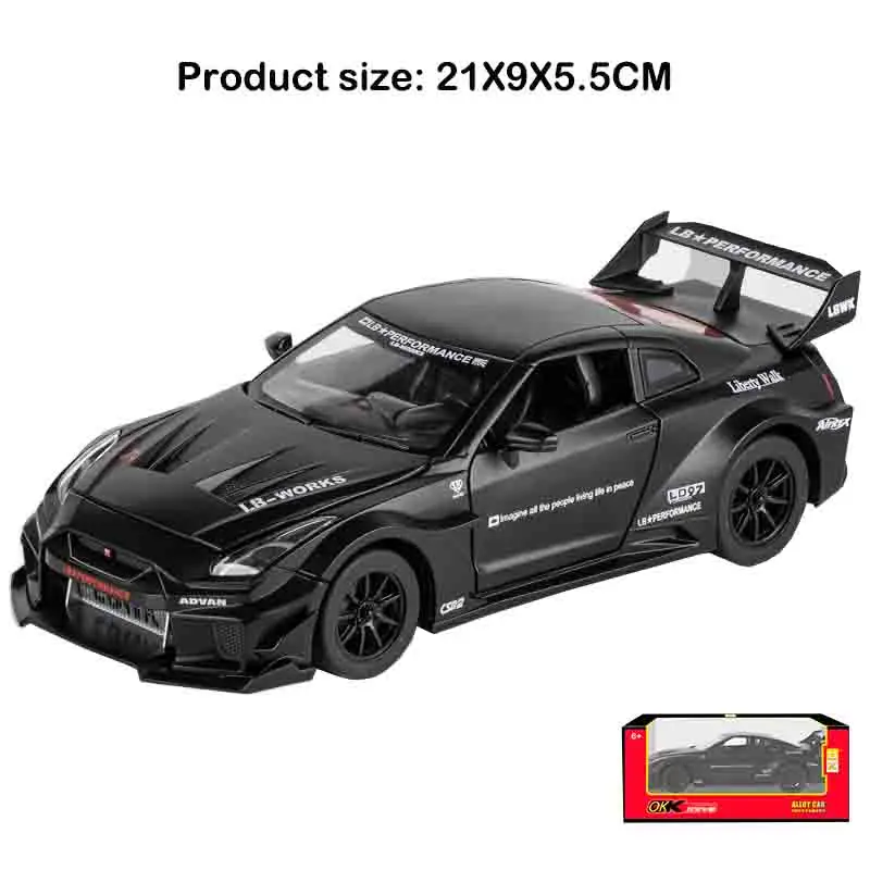 Modelo de coche de juguete GTR R34 CSR2, escala 1:24, puertas extraíbles, luz de sonido, modelos de vehículos en miniatura, regalos favoritos para niños