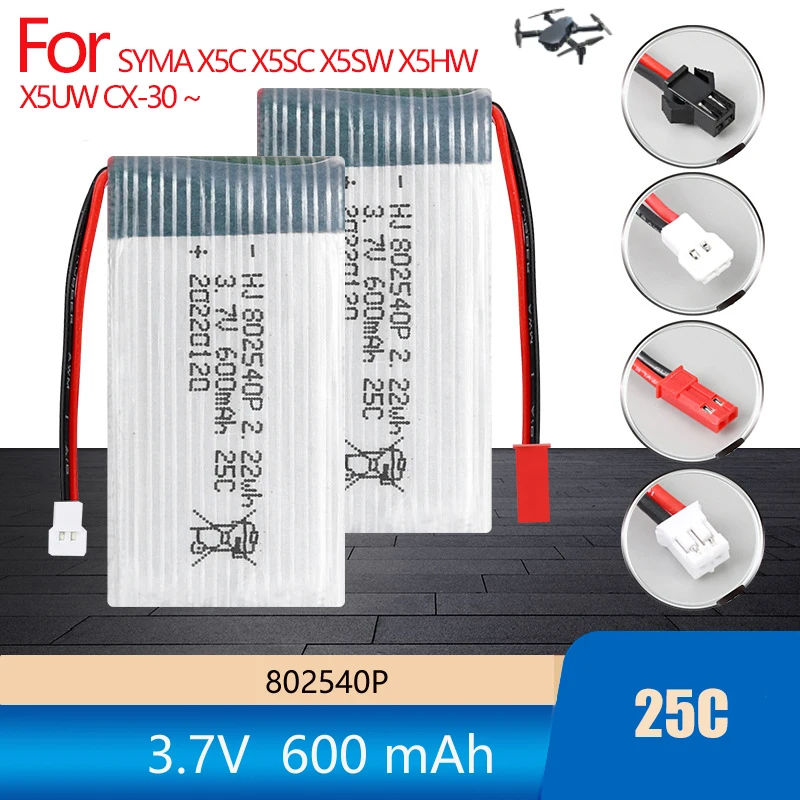 3.7V 600mAh Drone Battery RC Quadcopter Helicopter Battery Lipo 802540P Rechargeable Battery For SYMA X5C-1 X5 H5C X5SW X5C