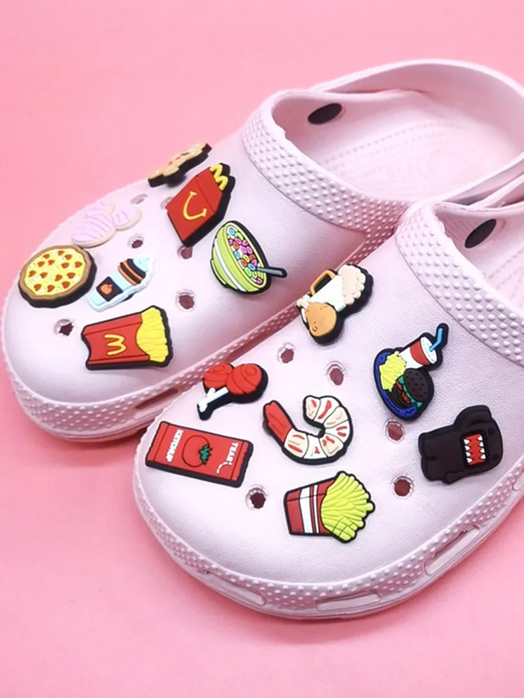 Kawaii Hamburger Fries PVC Shoe Charms Clog Ornaments Accessories Shoe Buckle Diy Decorations Fit Bracelet Adult Kids Xmas Gift