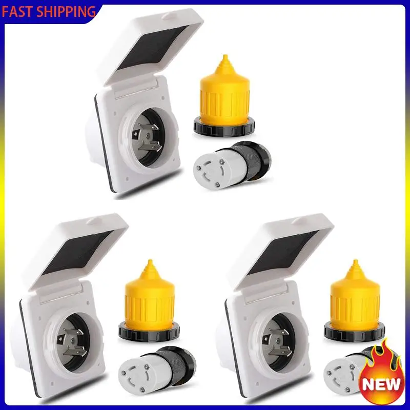 

Especial 3X 30AMP RV Power Inlet Outlet Shore Power Kit W/Boot Cord Protector 125V NEMA L5-30P L5-30R Male Female Connector Plug