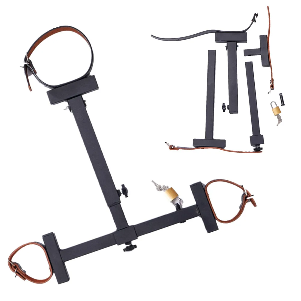 Spreader Bar Sex Toys Metal Device BDSM Collar Bondage SM Body Restraints Furniture with Leather Handcuffs Adult Erotic Games