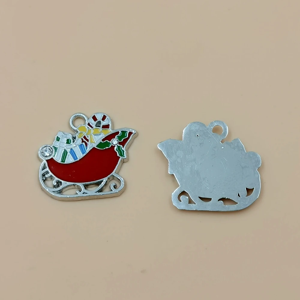 20Pcs Alloy Enamel Christmas Gift Cart Charms Winter Theme Christmas Pendants For Jewelry Making A-064