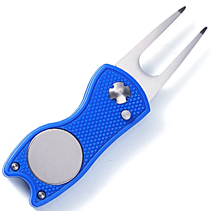 Herramienta de reparación de Divot de Golf plegable de Metal, marcador de bola magnético y botón emergente, accesorios de herramientas verdes,