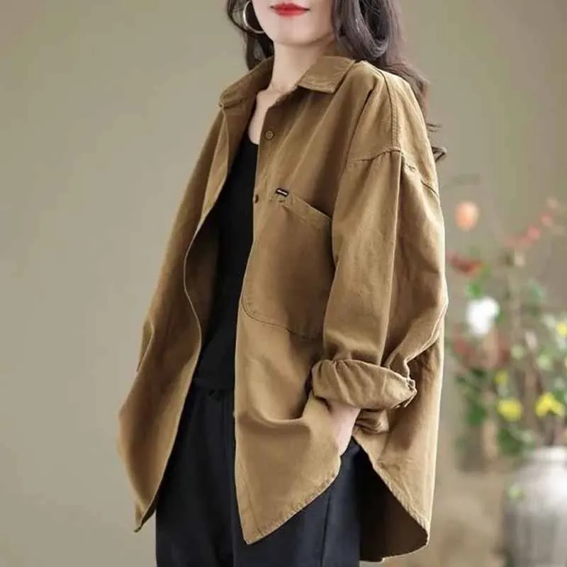 

Spring Autumn Women Cardigan Blouse Cotton Loose Large Size Shirt Coat Female High-quality Leisure Top Long Sleeve Shirts Jacket