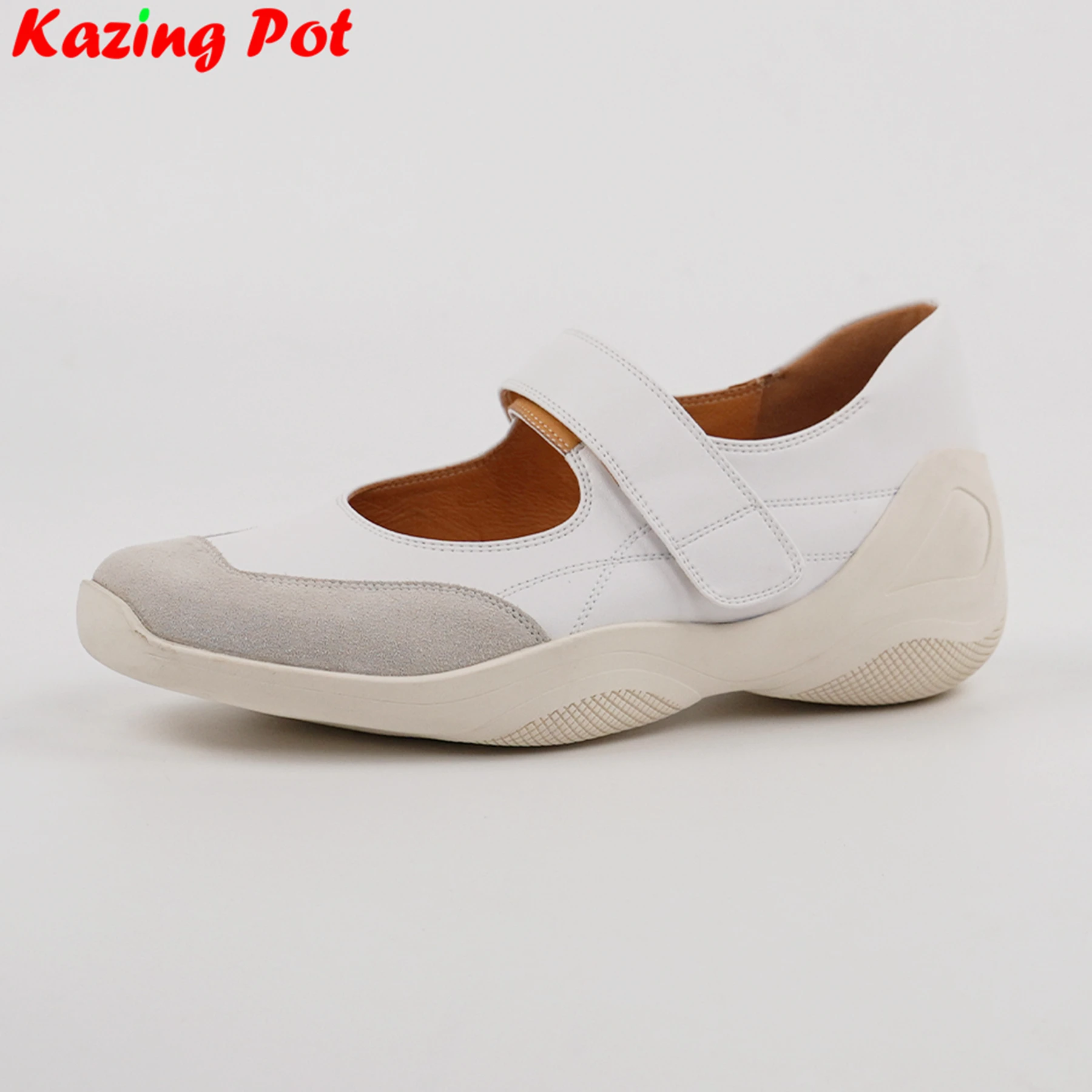 Krazing Pot Genuine Leather Platforms Mary Janes Autumn Vulcanized Shoes Square Toe Sport Shallow Increase Casual Women Sneakers