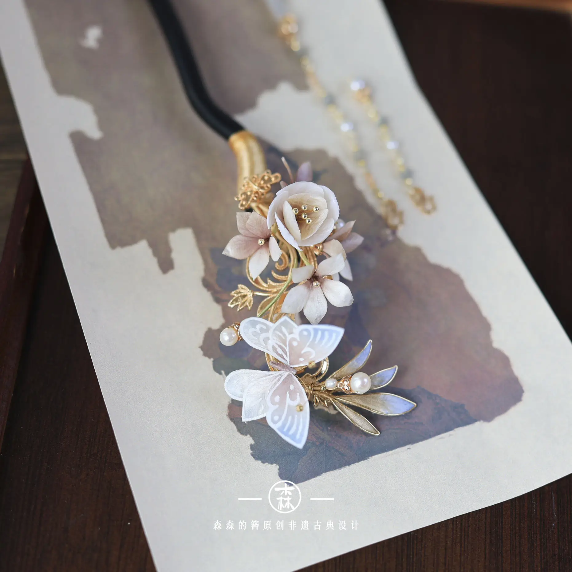 Cultural Heritage Velvet Flower Hair Stick New Chinese Style Wooden Hair Pin Ancient Style Hanfu Tassel Hair Accessory view 4