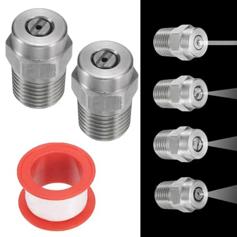 

2pcs Stainless Steel Pressure Washer Tips With Tape 1/4" Male NPT Thread Nozzle Efficient Cleaning Nozzles Pressure Washer Parts