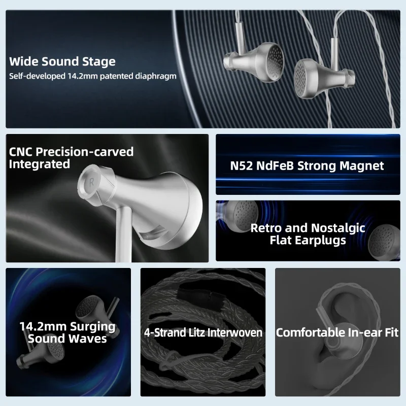 AOSHIDA E60 HiFi คุณภาพ Plug-in 4.4/3.5 มม. หูฟังแบบแบนแบบถอดเปลี่ยนได้