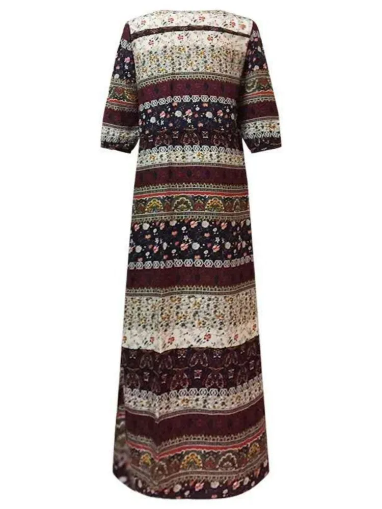 Casual Bohemian Long Dress Women Fashion  Floral Print Button Maxi Dresses Spring Summer Beach Vacations Vestidos Female