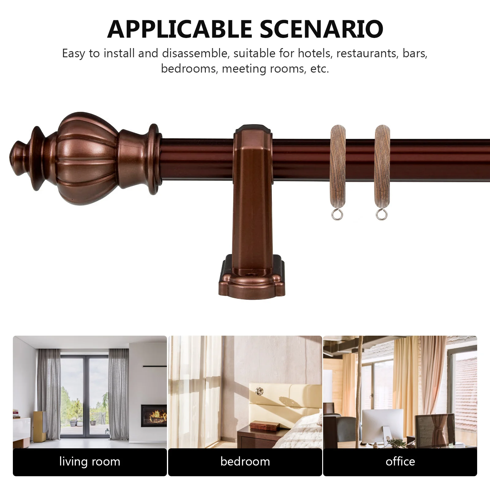 

2pcs Wooden Curtain Rings Farmhouse Style Handmade Decorative Sturdy Hanging Accessories For Home Bathroom Shower Drapery