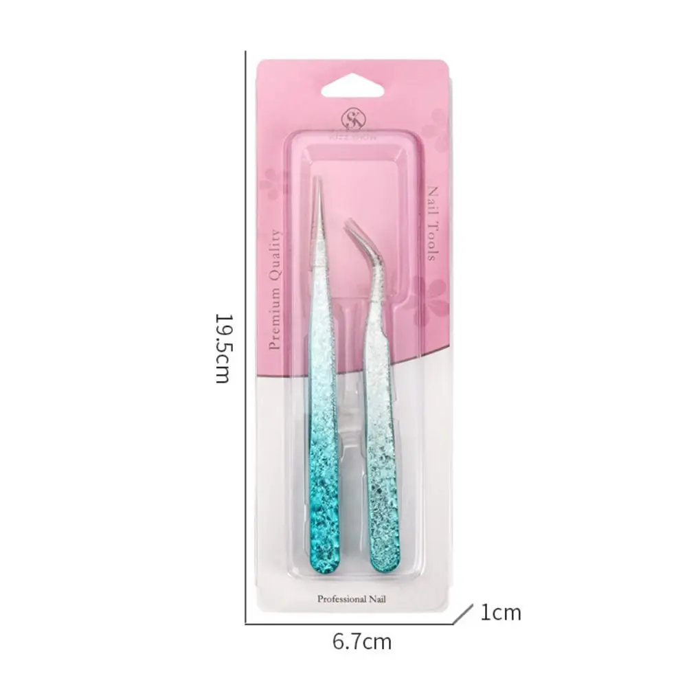 2Pcs Eyebrow Grafting Eyelash Tweezers Ice Flower False Lashes Extension Eyebrow Grafting Tweezers Anti-static Nail Art Clips