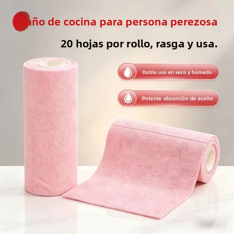 Rollo de Paños de Limpieza Reutilizables, 20 Piezas, Toallas de Cocina de Microfibra, Uso en Seco y Húmedo, Absorbentes, Paños para Limpiar Platos, Artículos de Limpieza para el Hogar, Suaves