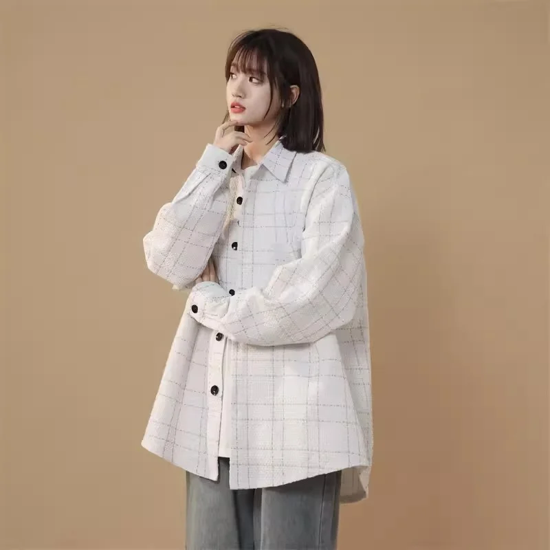 

Fat mm Small Fragrant Style Shirt for Women in Early Spring 2024 New Slimming Long Sleeved Plaid Jacket Shirt for Women Clothing