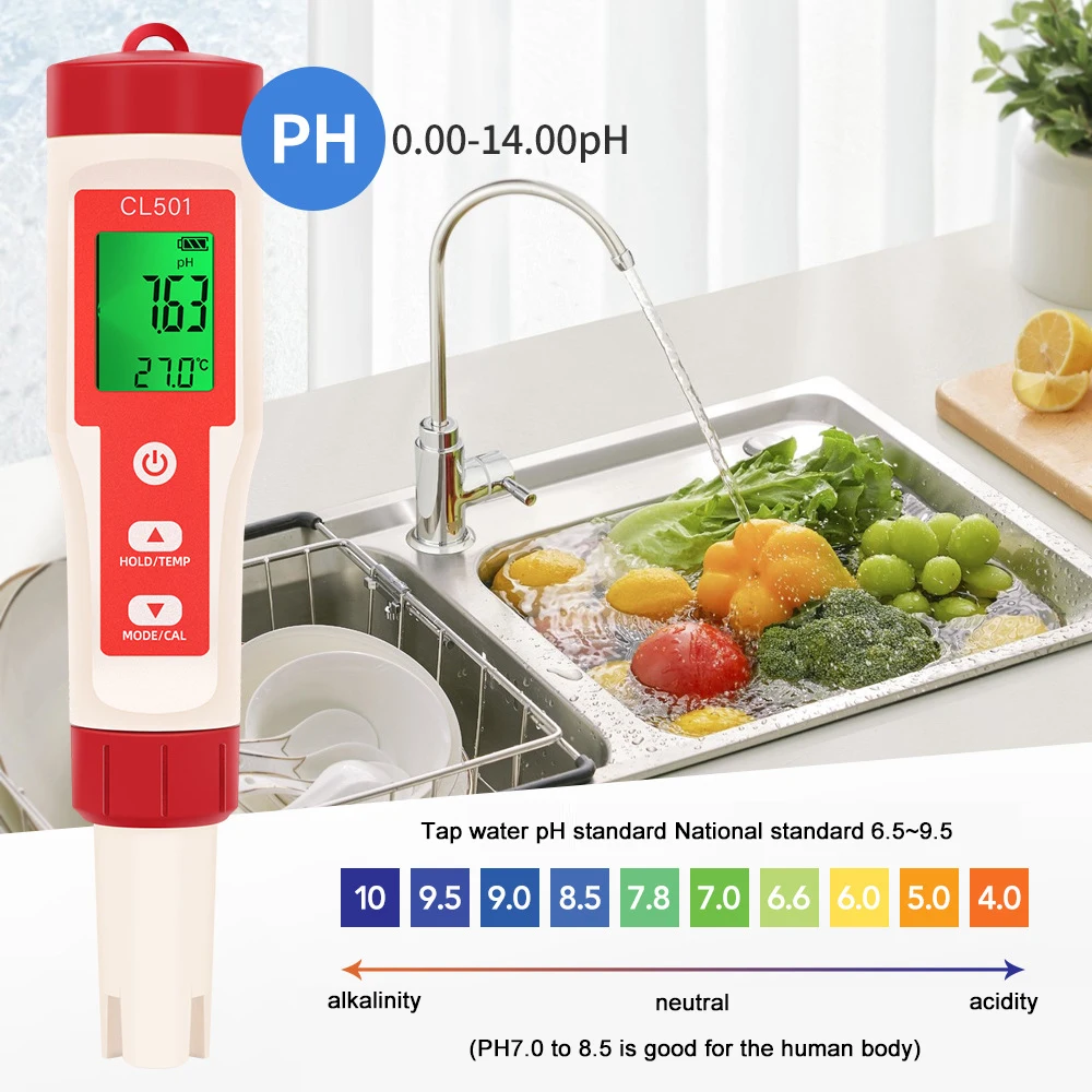 5 in1 Water Quality Tester Chlorine PH ORP H2 Temperature Test Meter for Drinking Water Aquarium Aquaculture Swimming Pool