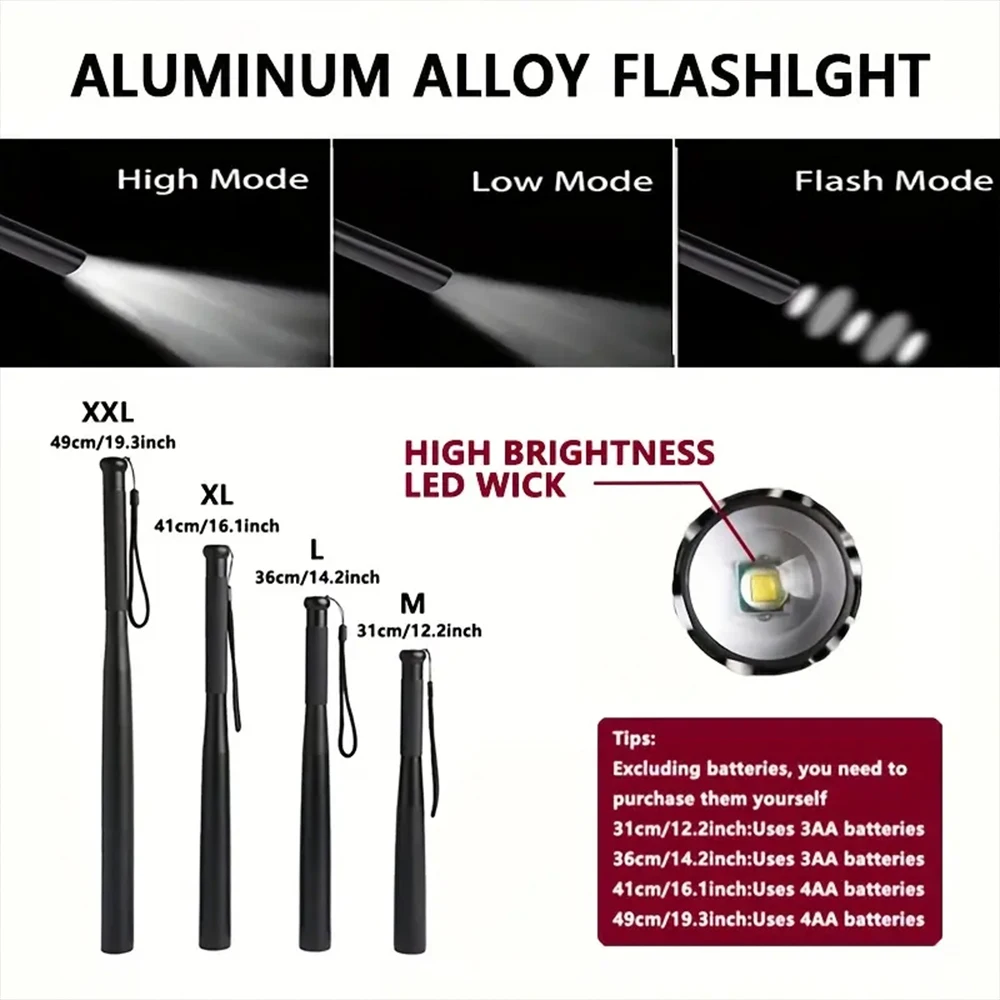 Aluminum Alloy Flashlight, Handheld Torch, 3 Lighting Modes, Non-Slip Handle, Lost-Proof Tail Rope, Durable, Long-Range, Ideal F