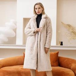 Manteau en Fausse Fourrure pour Femme, Long, Hiver, Doux, Style de Rue, Combinaison en Faux Cuir, Nouveau