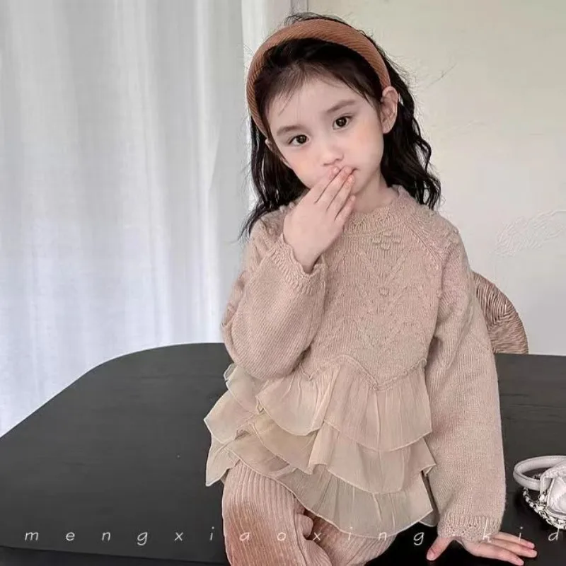 Girls\' Knitted Cardigan Sweater 2024 New Korean Version Outerwear Top Children\'s Baby Spring and Autumn Sweater