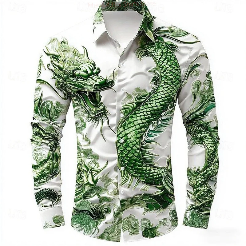 Men's Animal Dragon Shirt Button Long Sleeve Fashion Casual Shirt Vacation Everyday Street Summer Spring Lapel 3D Printed Shirt