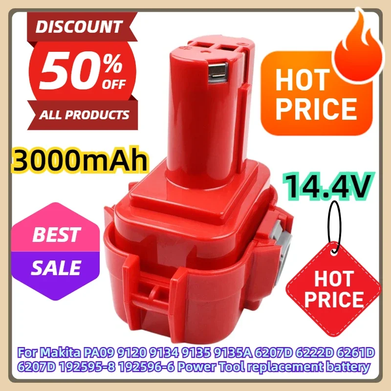 For Makita PA09 9120 9134 9135 9135A 6207D 6222D 6261D 6207D 192595-8 192596-6 Power Tool replacement battery