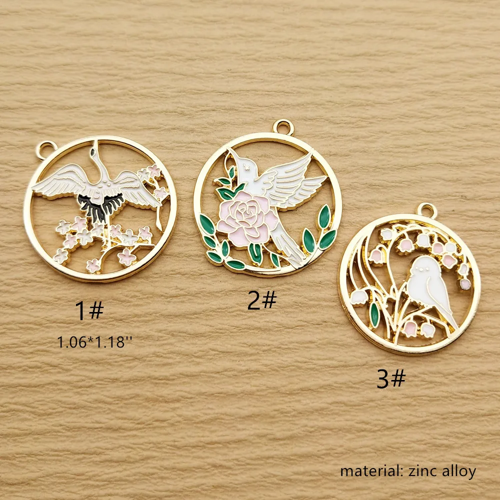 10pcs Flower Bird Charm for Jewelry Making Enamel Pendant Necklace Bracelet Accessories Diy Supplies Zinc Alloy Gold Plated