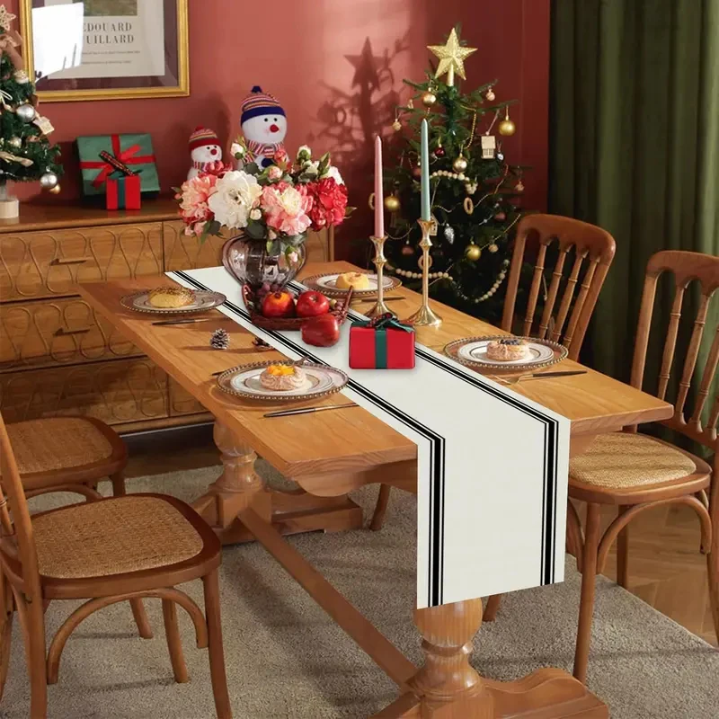 Black Striped Minimalist Dining Table Runner Kitchen, Dining Room, Indoor And Outdoor Holiday Decoration Home Decor