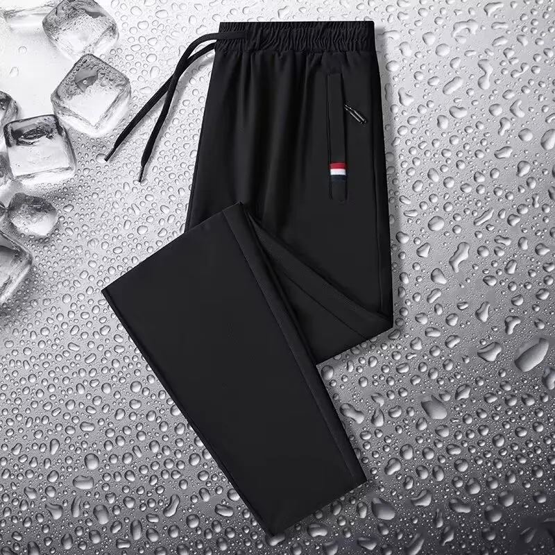 

Summer Thin Ice Silk Men's Sport Pants Qui Dry Casual Long Trousers Elastic Loose Large Size Breathable Straight Leg Pants