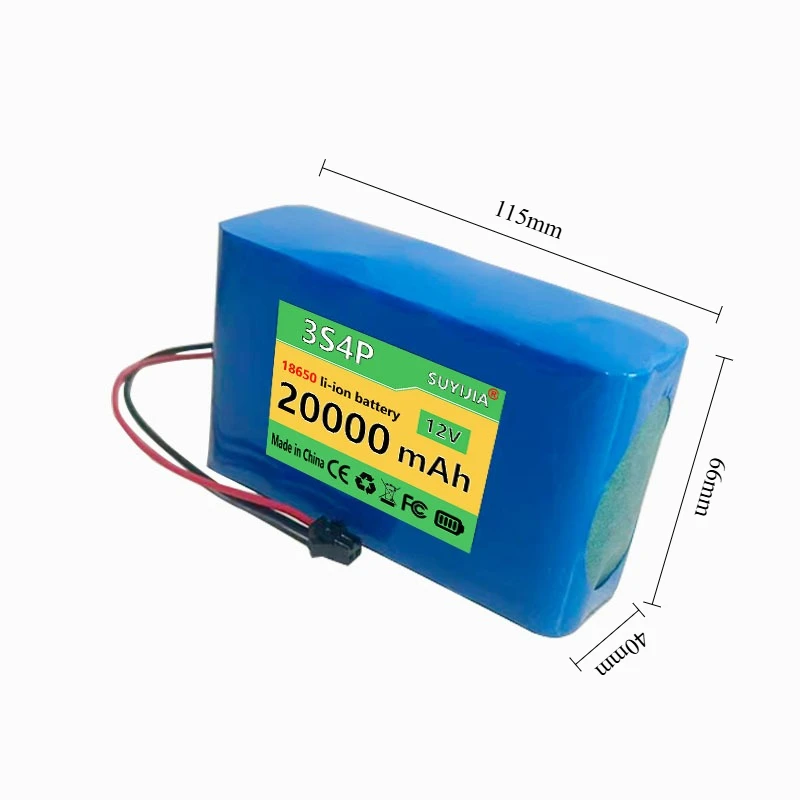 12V / 20ah 18650 Li - Ion Batterie 3s4p Pêche Lampe Haut - Parleur Jouet Voiture Outil Électrique Portable - SM Plug
