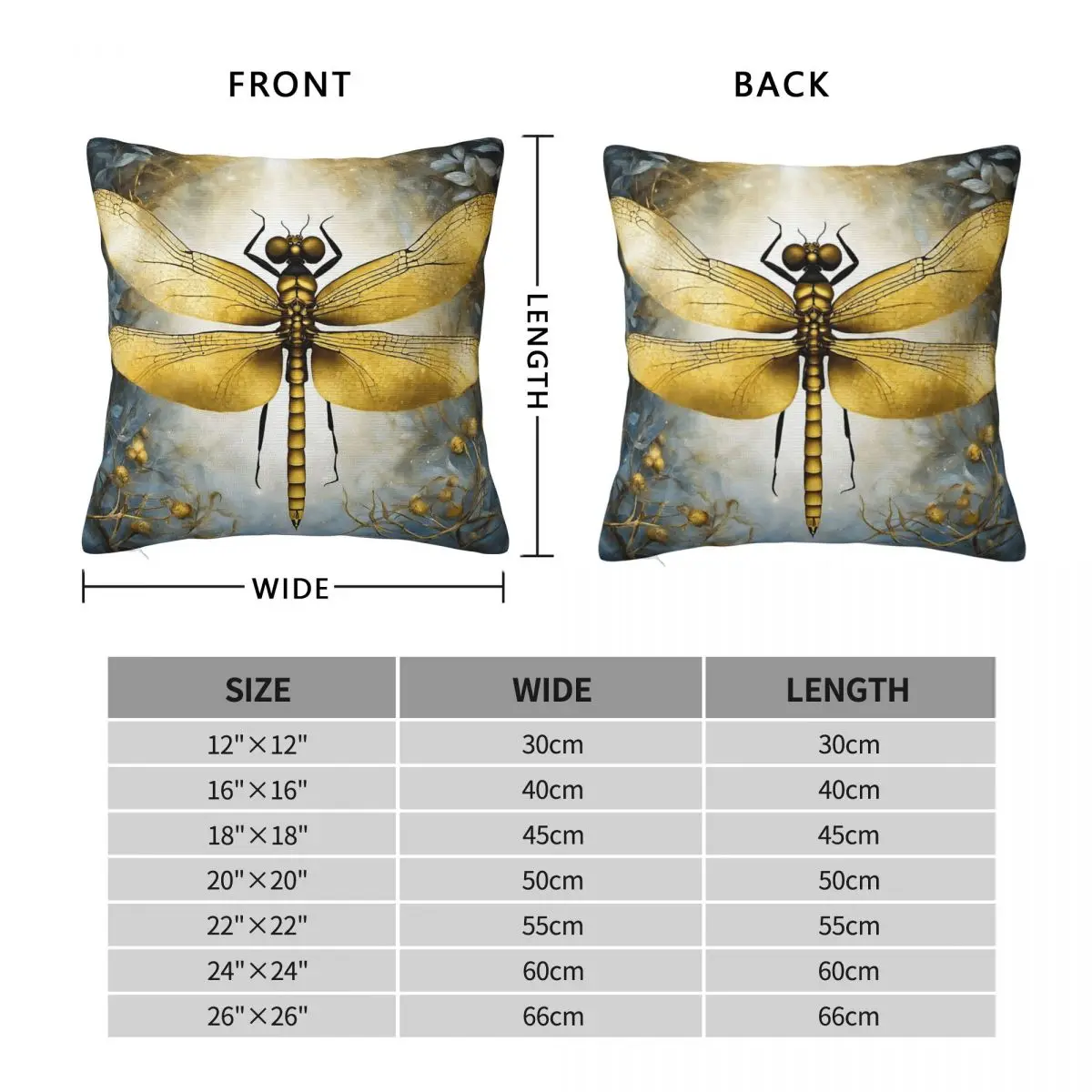 Magical Golden Dragonfly Square Pillowcase Polyester Linen Velvet Printed Zip Decor Throw Pillow Case Sofa Cushion Cover