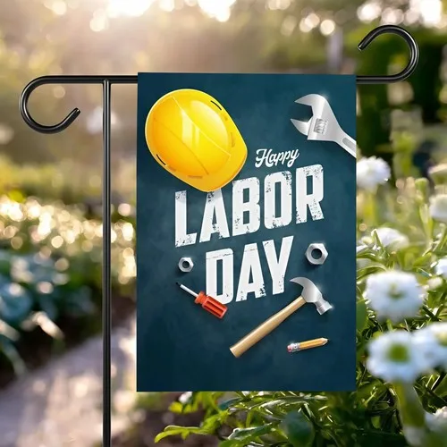 Labor Day Garden Flag with Tools Hard Hat Hammer Wrench Patriotic Worker Yard RRM IIX SSL
