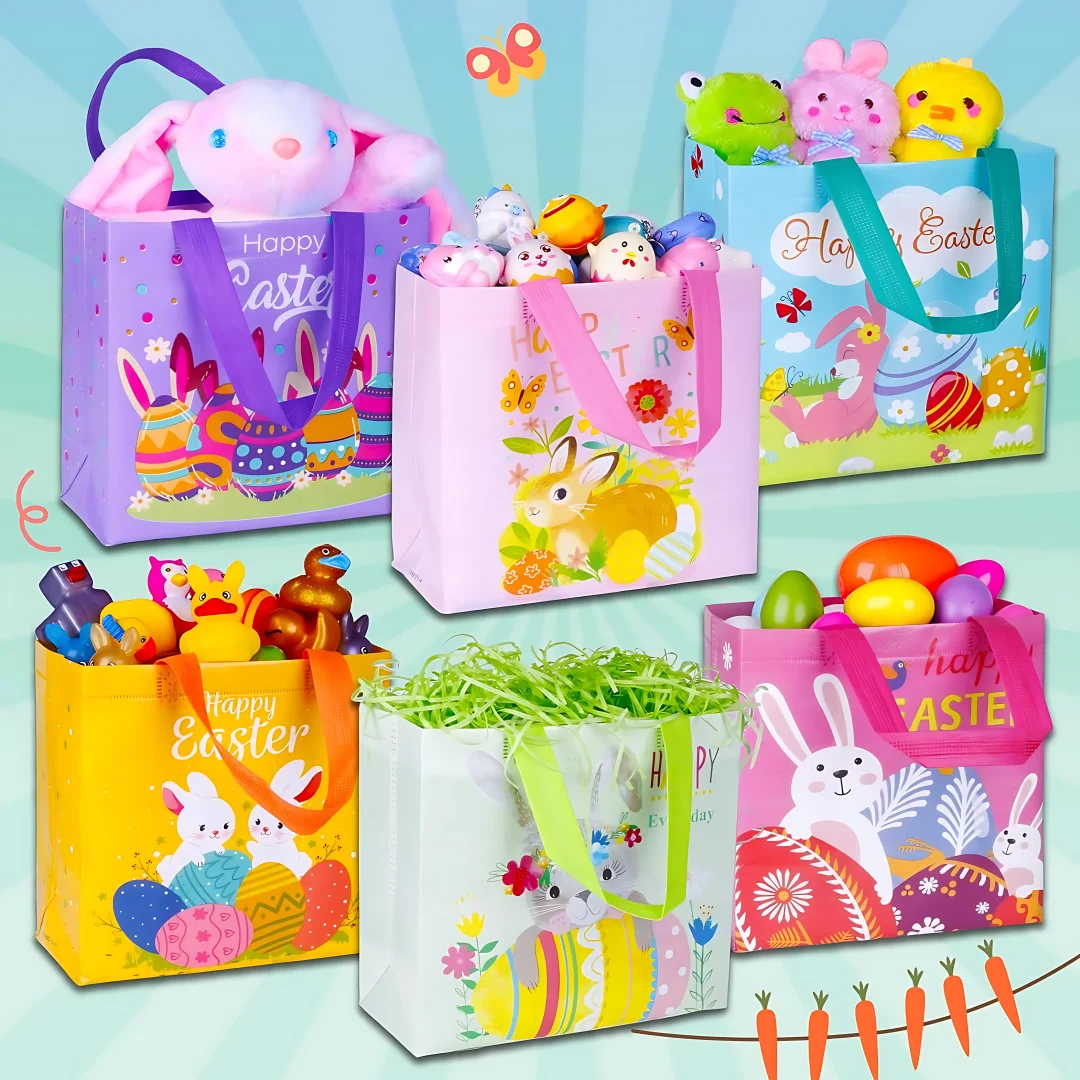 Bolsas de regalo no tejidas de 1 a 30 piezas, bolsas de mano de huevo de conejo de pascua, bolsas de regalo de fiesta, bolsas de almacenamiento de juguetes, bolsas de compras no tejidas ecológicas