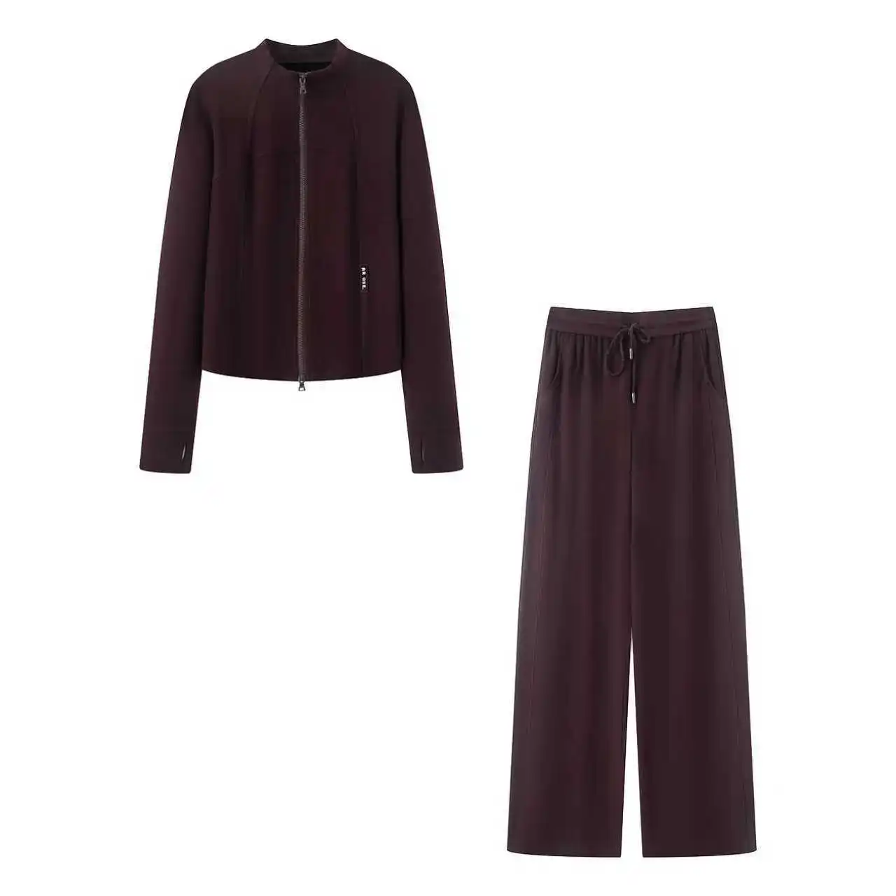 

Slim Fit Sweatirt Jaet And Casual Pants Two Piece Set for Women High Waist Long Pants ort Sle round Ne Long Sve