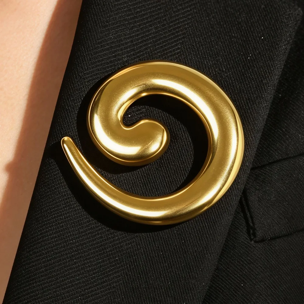 Minimalist Stainless Steel Geometric Spiral Swirl Safety Pin Brooches Vintage Abstract Lapel Pin for Women Men Suit Coat Jewelry