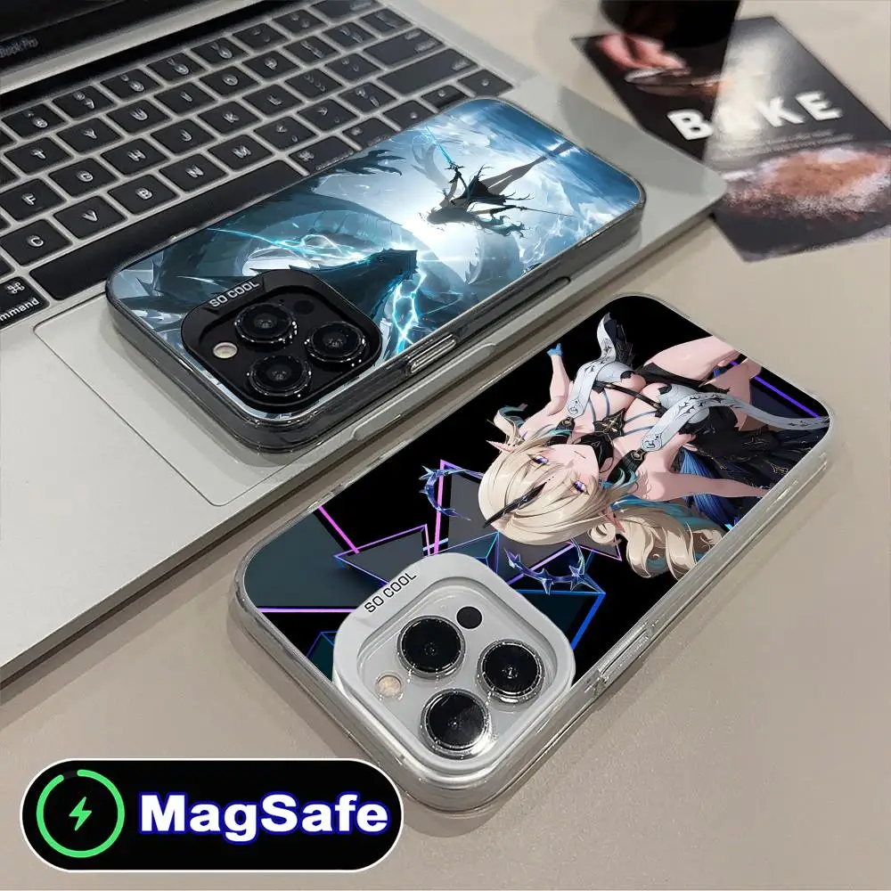 

Чехол для телефона Wuthering Waves Fleurdelys для iPhone 16, 15, 14, 13, 12, 11 Pro Max Plus, полупрозрачный цветной защитный чехол MagSafe