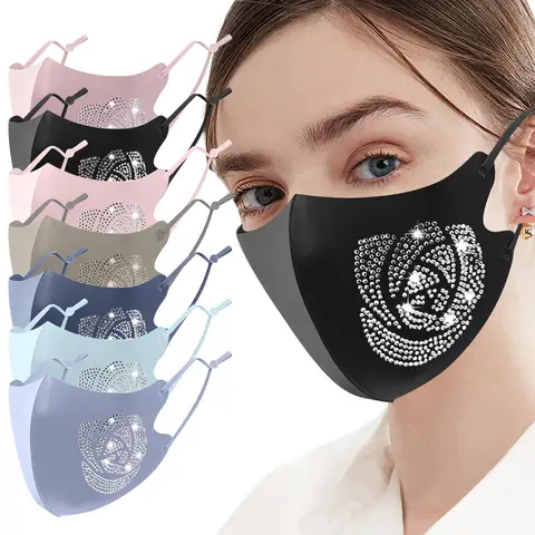 1pc 여성 가장 무도회 마스크 볼 다이아몬드 워터 크리스탈 컬러 패션 조절 가능한 이어 밴드 세척 가능 및 재사용 가능한 보호 마스크