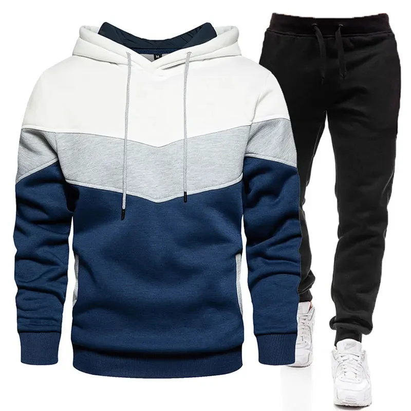 

2024 Men's Casual Jogging Sportswear Set Hoodie and Black Sweatpants Rubberized Jacket Fashion Sports Winter Warm 2 Piece Set