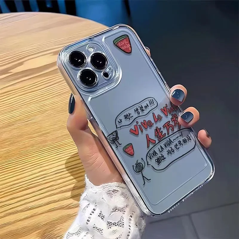 جراب هاتف بملصق شفاف لهاتف آيفون ، كوريا إنز ، فاخر ، وميض ، بطيخ ، Viva La Vida ، 14 ، 15 Pro Max ، 12 ، 13 ، 11 ، X ، XS ، غطاء من البولي يورثان الحراري الناعم
