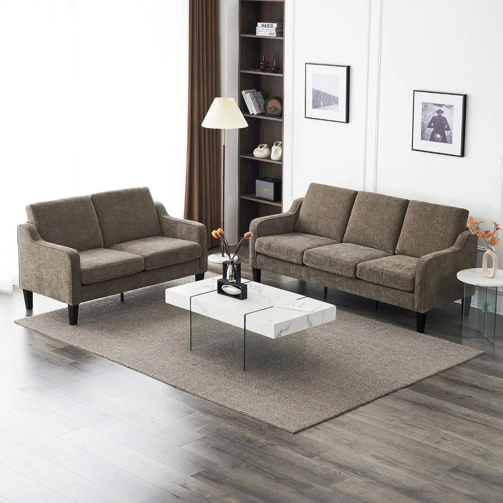 

Mid-century Modern Sofa and Loveseat Set, 53 Inch Loveseat + 71 Inch Small Sofa for Bedroom Sofa Furniture