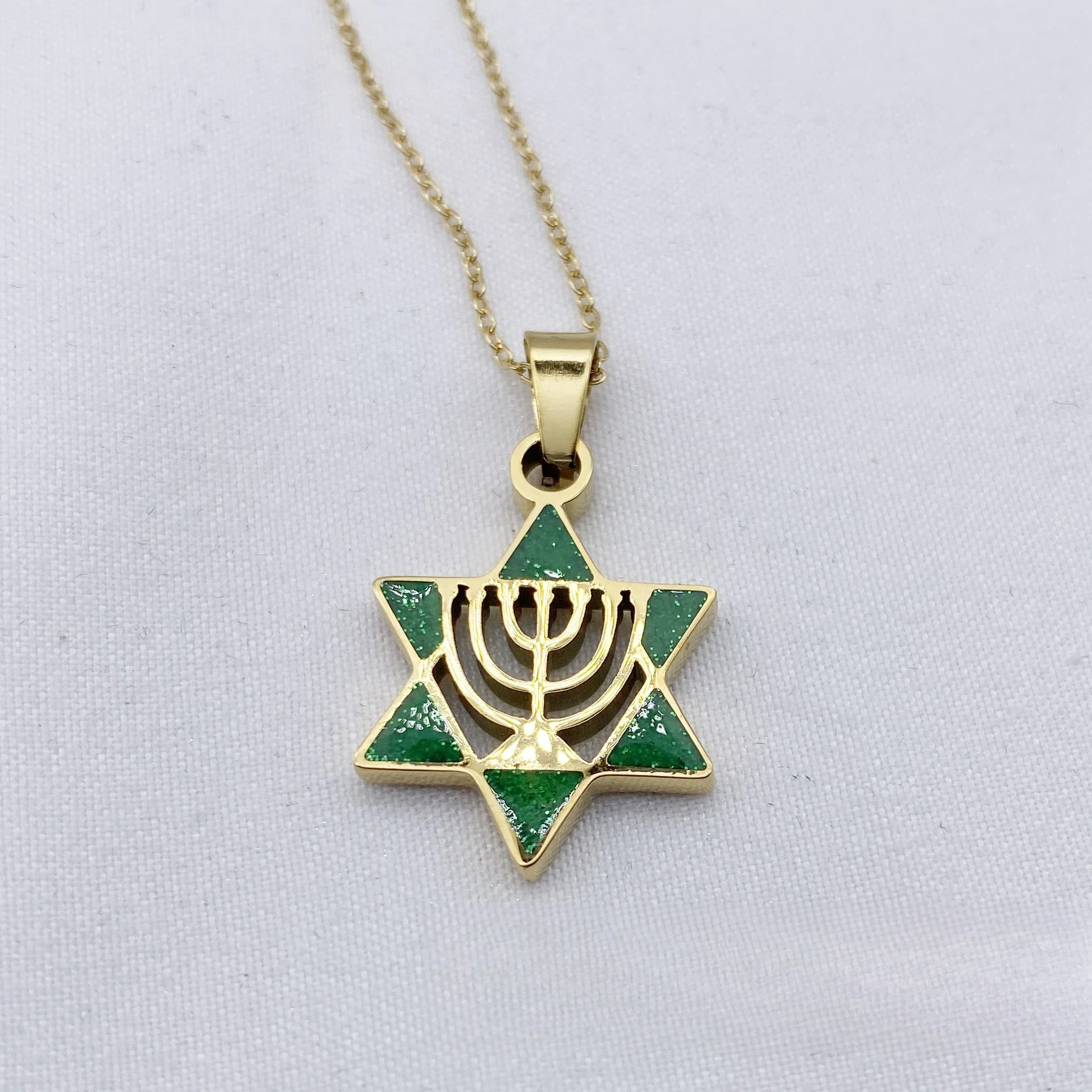 

Stainless steel hexagonal star pendant Hebrew Chai Necklace letter pendant from Israel