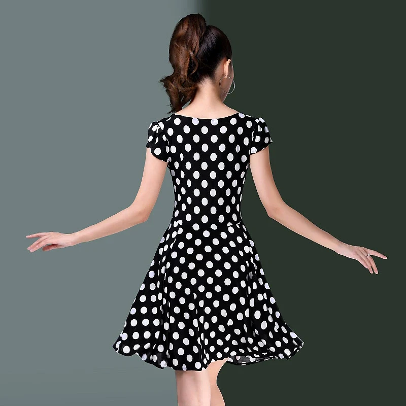 Latin Dance Dress Training Jurk Polka Dot Korte Mouw Dansjurk Plus Size Sexy Rokken Zomer Kleding Lijn Kledingpak