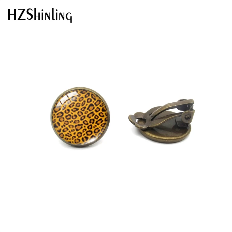 Vintage Leopard Print Style Glass Dome Clip Earrings Handmade Leopard Print Jewelry No Pierced Earrings Gifts Accessory