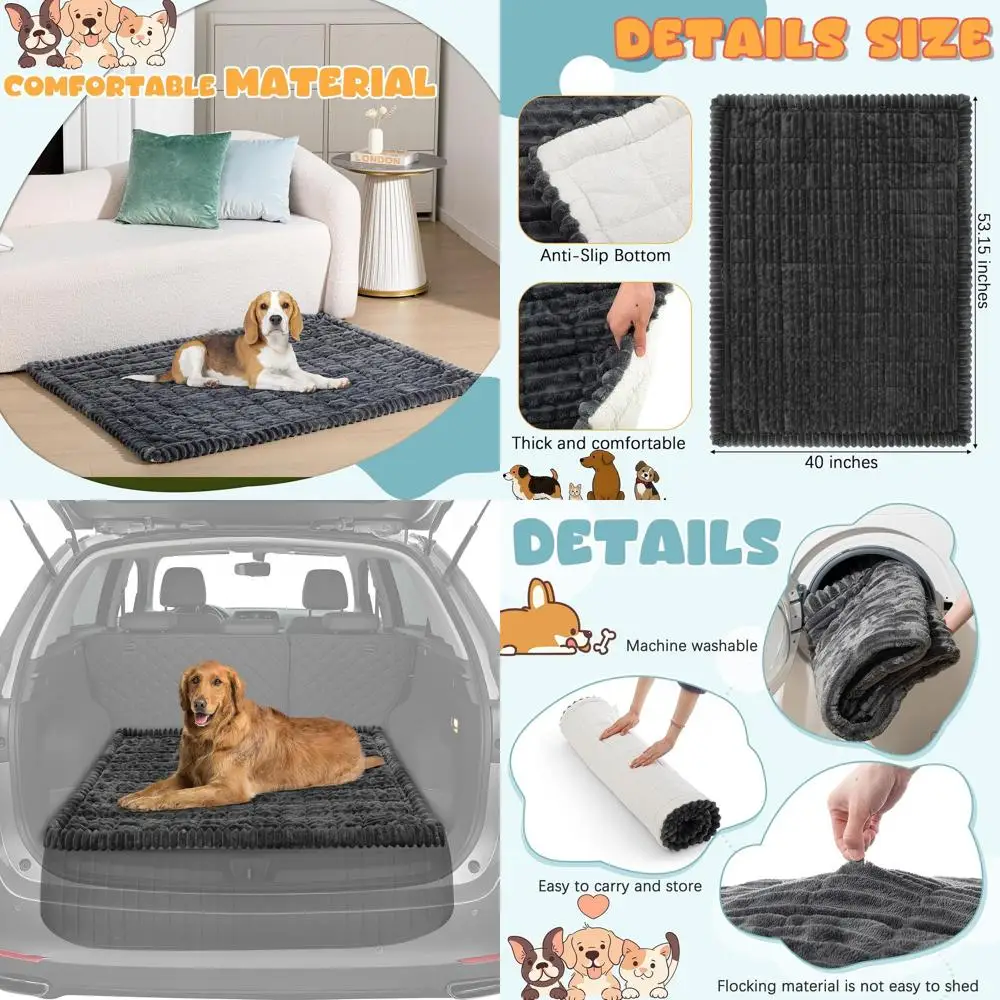 

Large 53x40 Dog Bed Mat with Non-Slip Base, SUV & Car Trunk Cover, Anti-Slip Sticker, Hair Resistant, Backseat Extender (Dark Gr