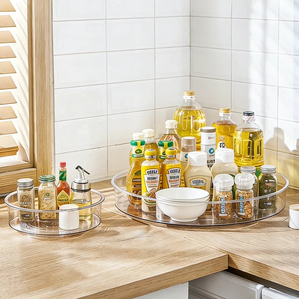 

Home Transparent Plastic Rotating Storage Tray 360° Spinning Spice Rack Desktop Anti-slip Rotating Platform Suitable for Cabinet