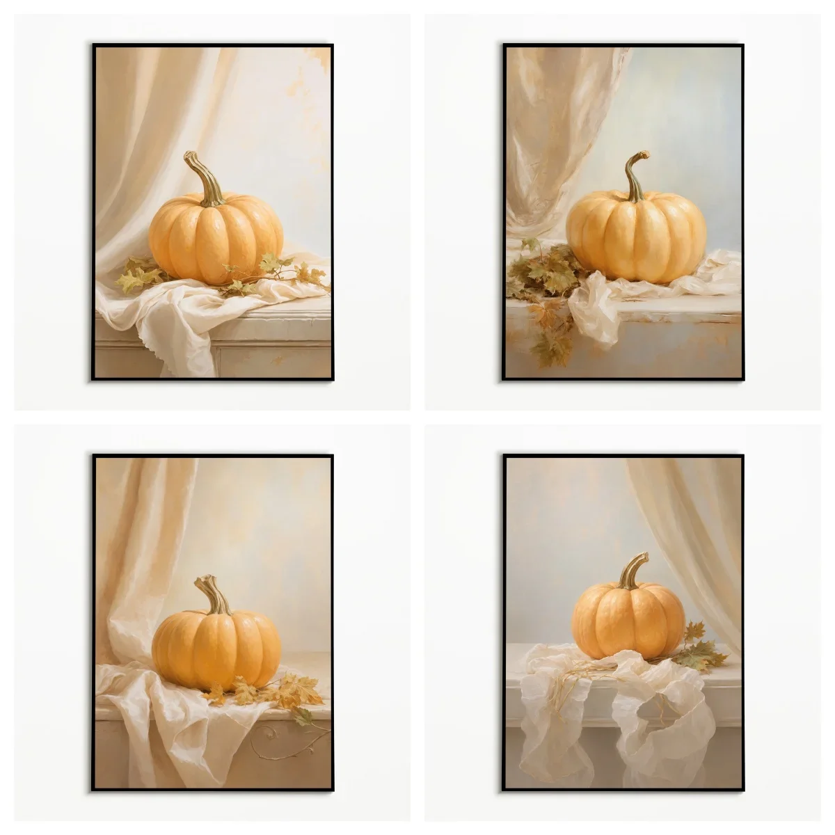 1PC  Autumn Vintage Oil Painting Pumpkin Poster  Thanksgiving Harvest Wall Art  Frameless Canvas Printing  Halloween Gifts