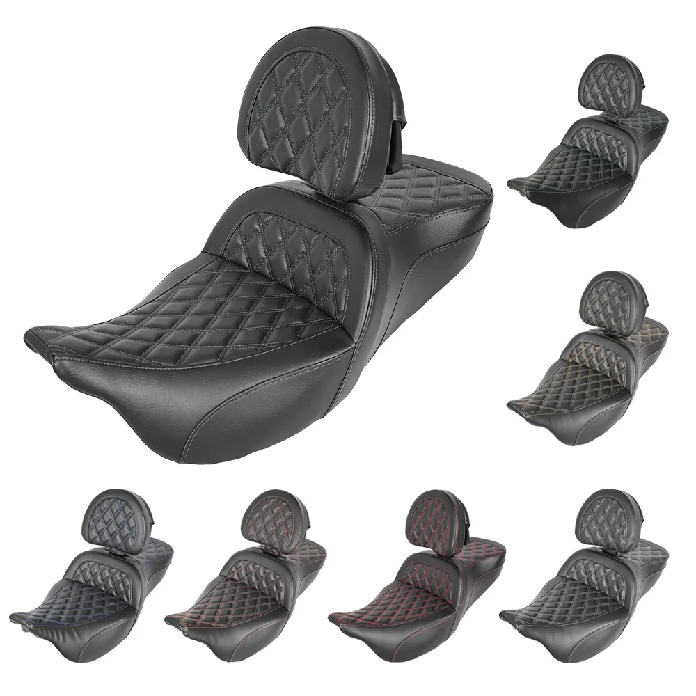 

Motorcycle Color Stitching Step up Big Sofa&Backrest Pad&2 Gel Inside Seat for Touring Street Glide Road Glide Road King 08-2023